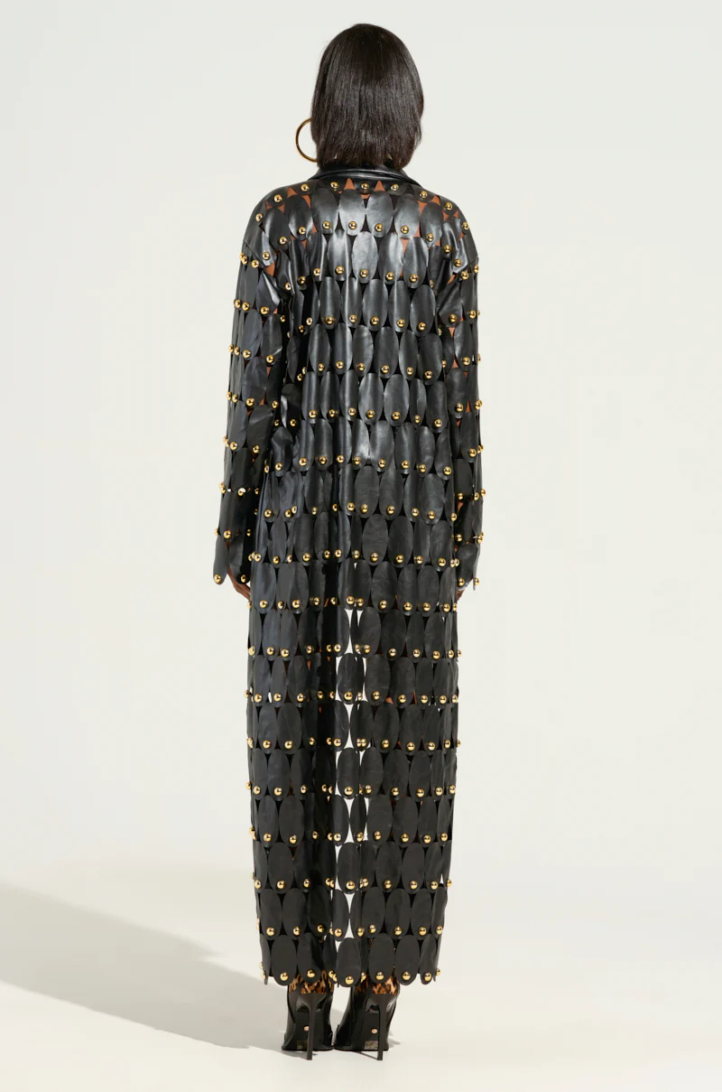 THE SNEAK PEEK STUDDED PU LONG CARDIGAN IN BLACK - Image 4