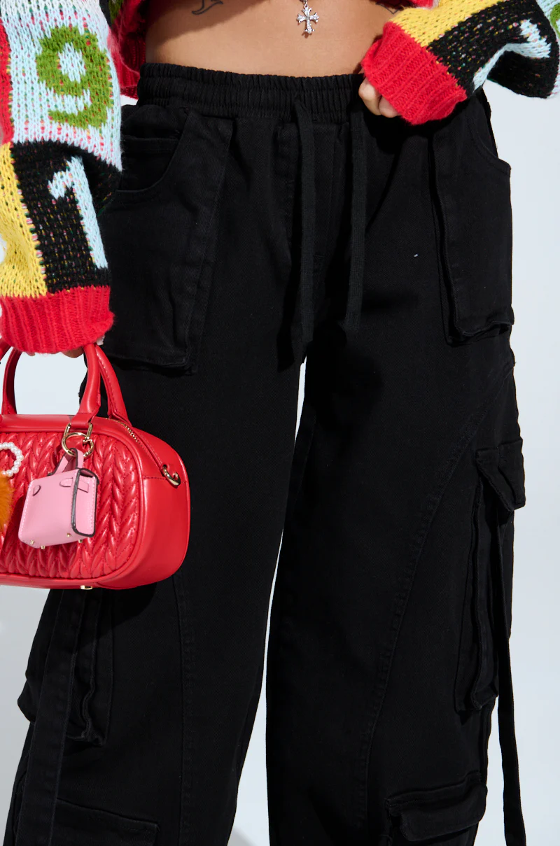 THINK ABOUT IT BLACK DENIM CARGO JOGGER - Image 9
