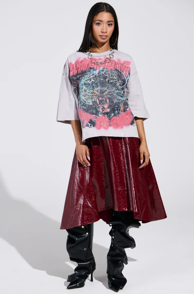 THINK ABOUT IT FAUX LEATHER MIDI SKIRT IN BURGUNDY - Image 8