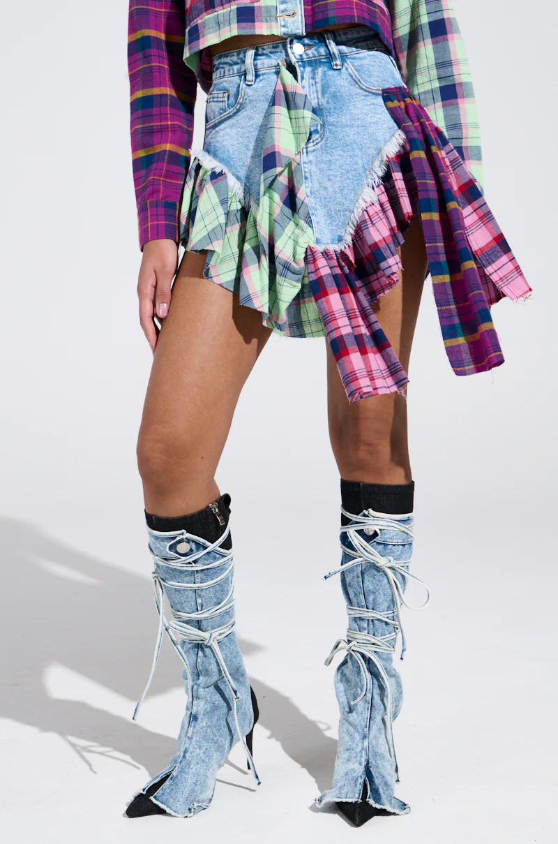 THINK ABOUT ME MORE MINI SKIRT WITH PLAID DETAILS - Image 3