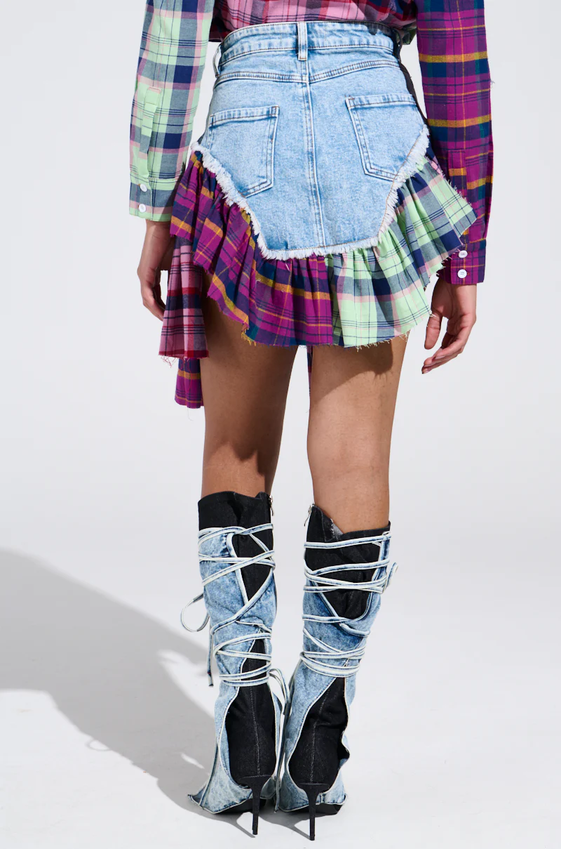 THINK ABOUT ME MORE MINI SKIRT WITH PLAID DETAILS - Image 6