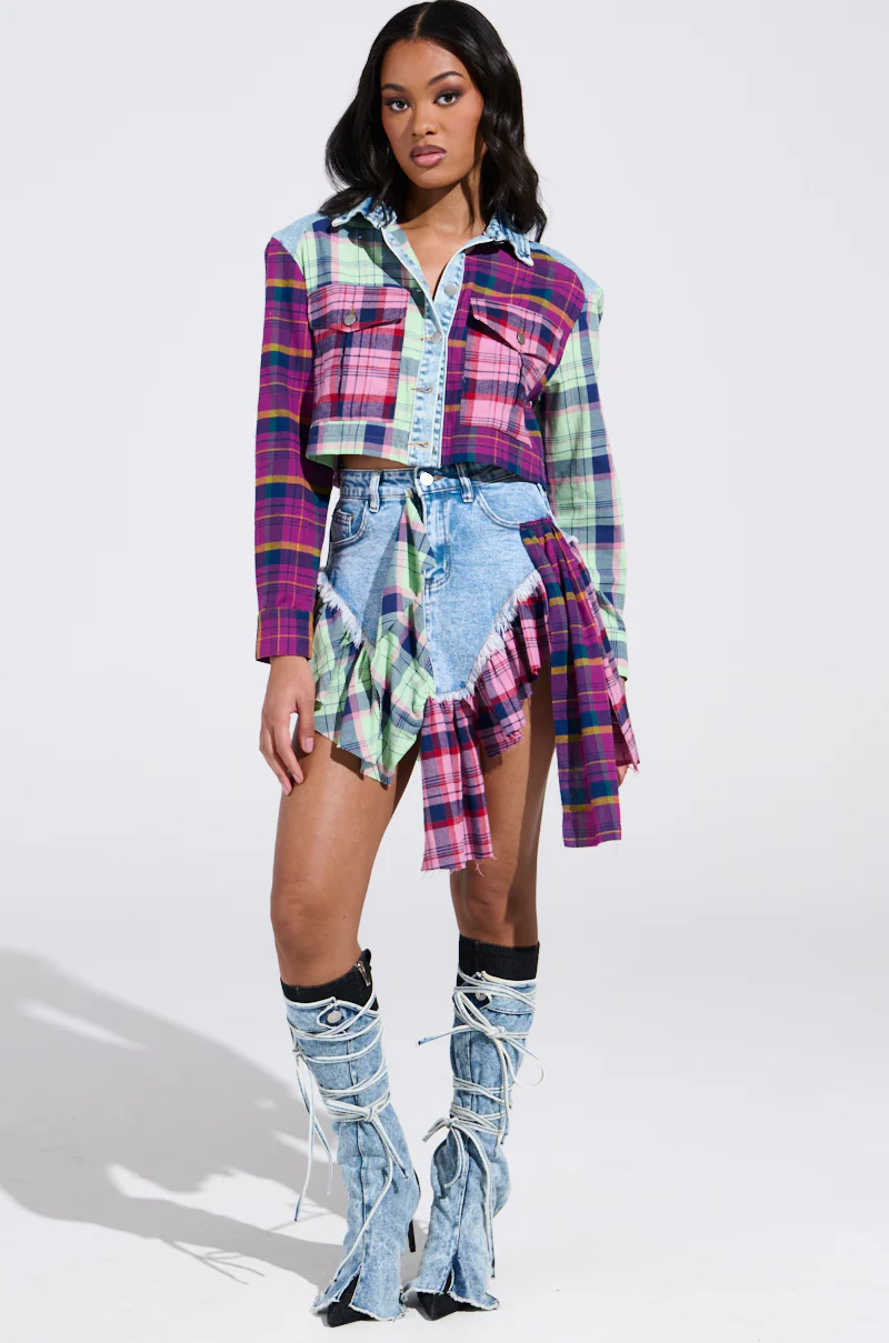 THINK ABOUT ME MORE MINI SKIRT WITH PLAID DETAILS - Image 8