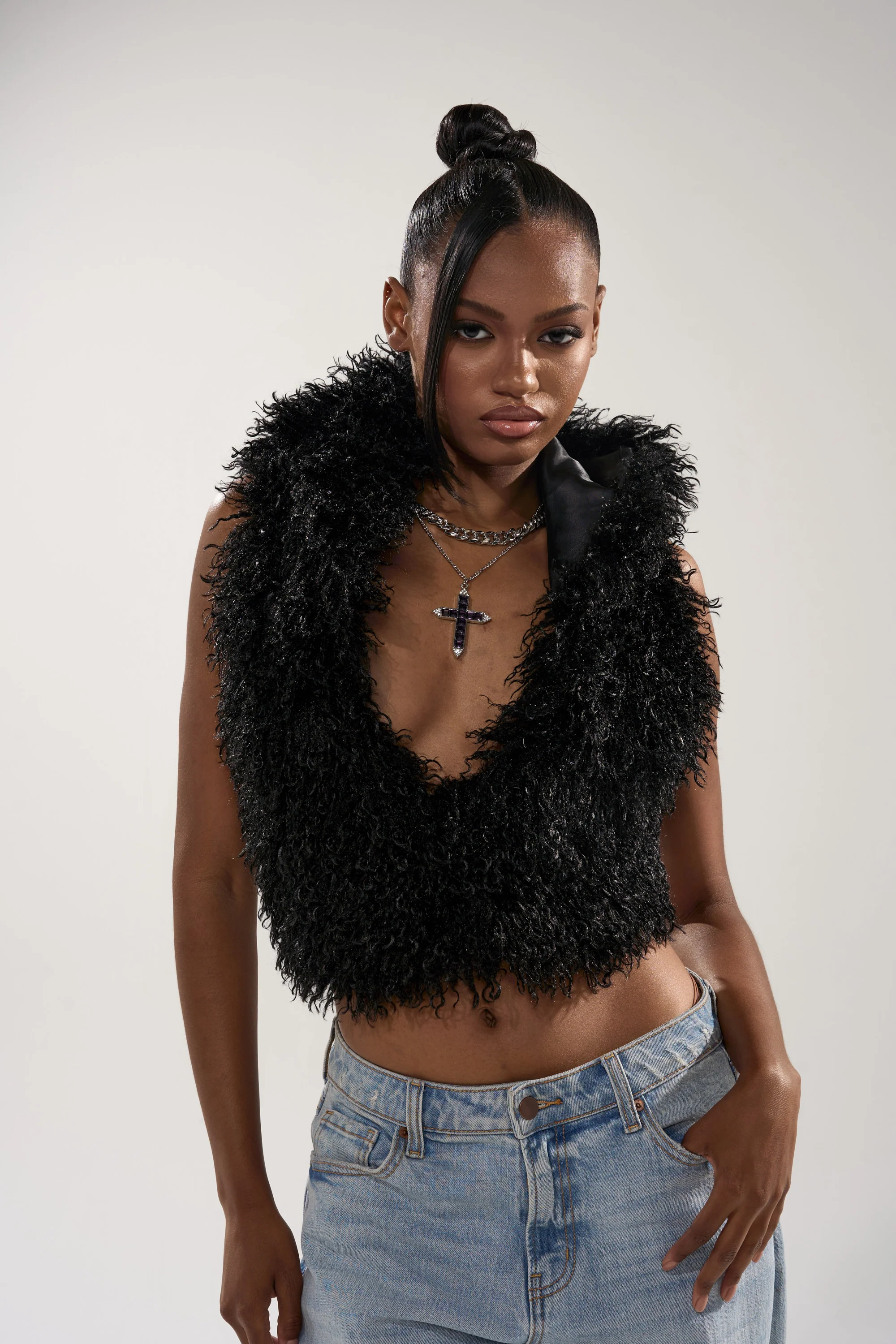 THINK ABOUT YOU ALL THE TIME FUR BLOUSE IN BLACK - Image 2