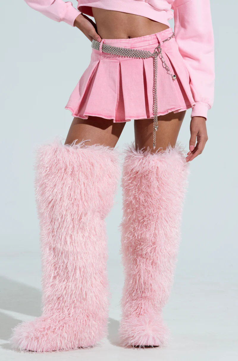 THOUGHT I KNEW YOU PINK DENIM PLEATED MINI SKIRT - Image 3
