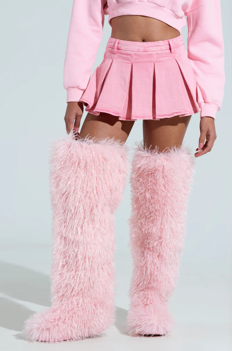THOUGHT I KNEW YOU PINK DENIM PLEATED MINI SKIRT - Image 4