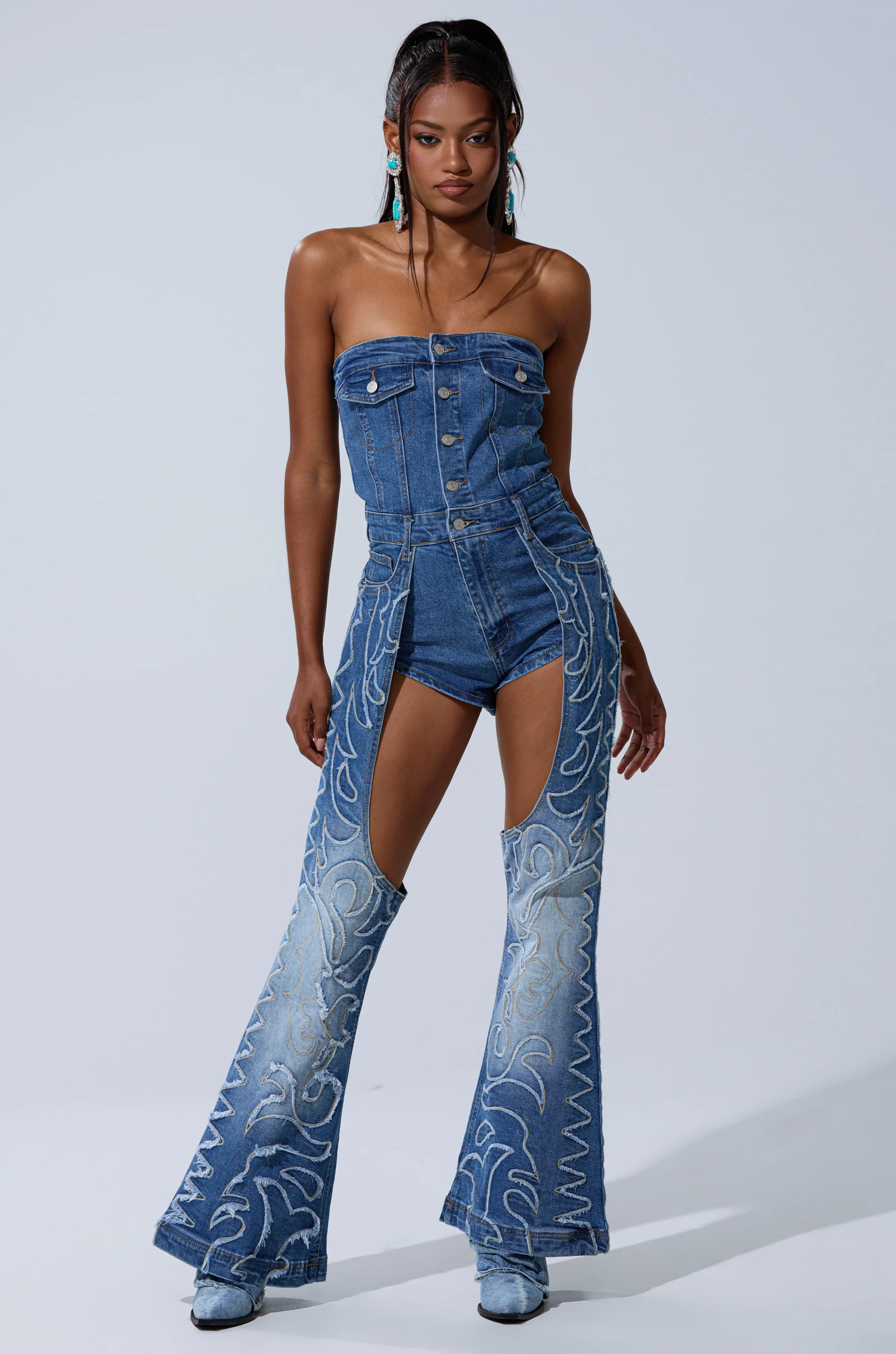 THROW DOWN DENIM JUMPSUIT WITH CHAPS - Image 2