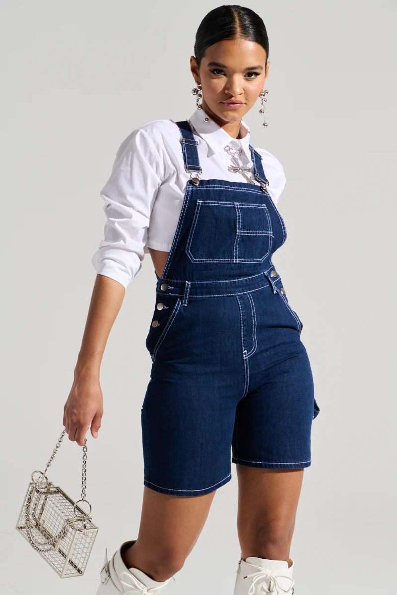 THROWING IT DOWN DENIM SHORT OVERALL - Image 2