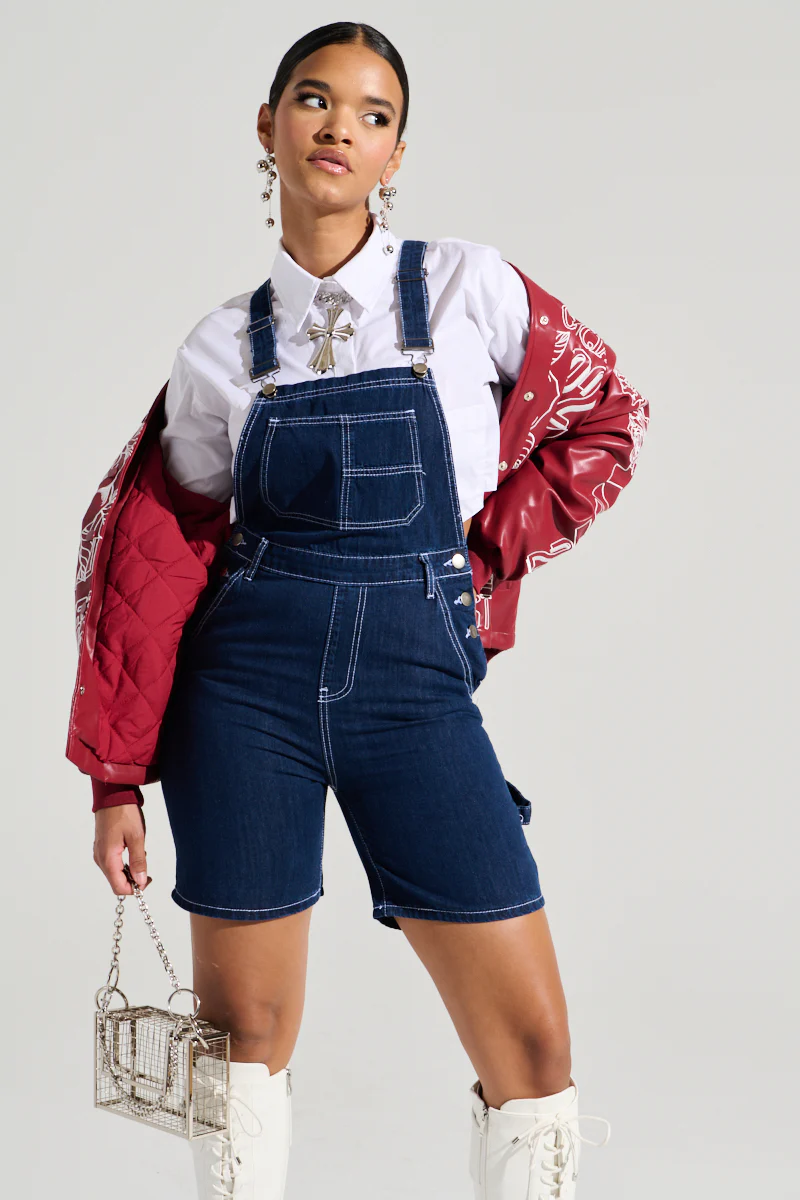 THROWING IT DOWN DENIM SHORT OVERALL - Image 3