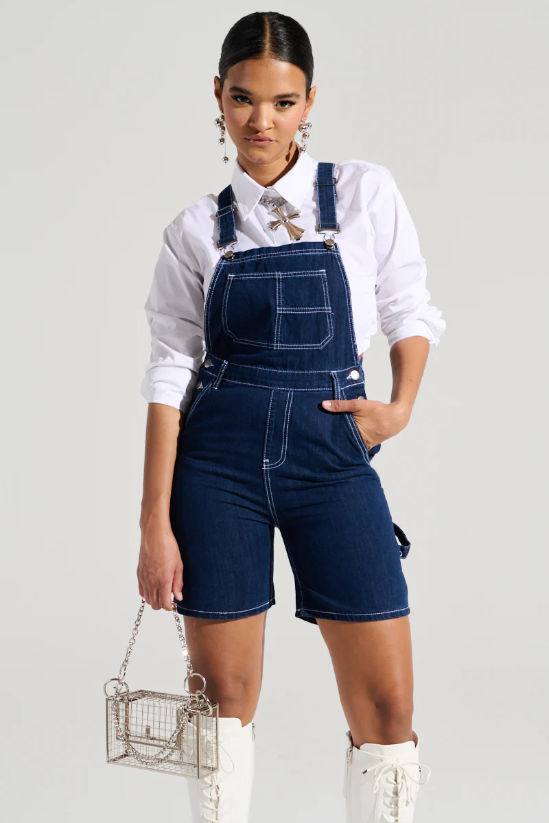 THROWING IT DOWN DENIM SHORT OVERALL - Image 4