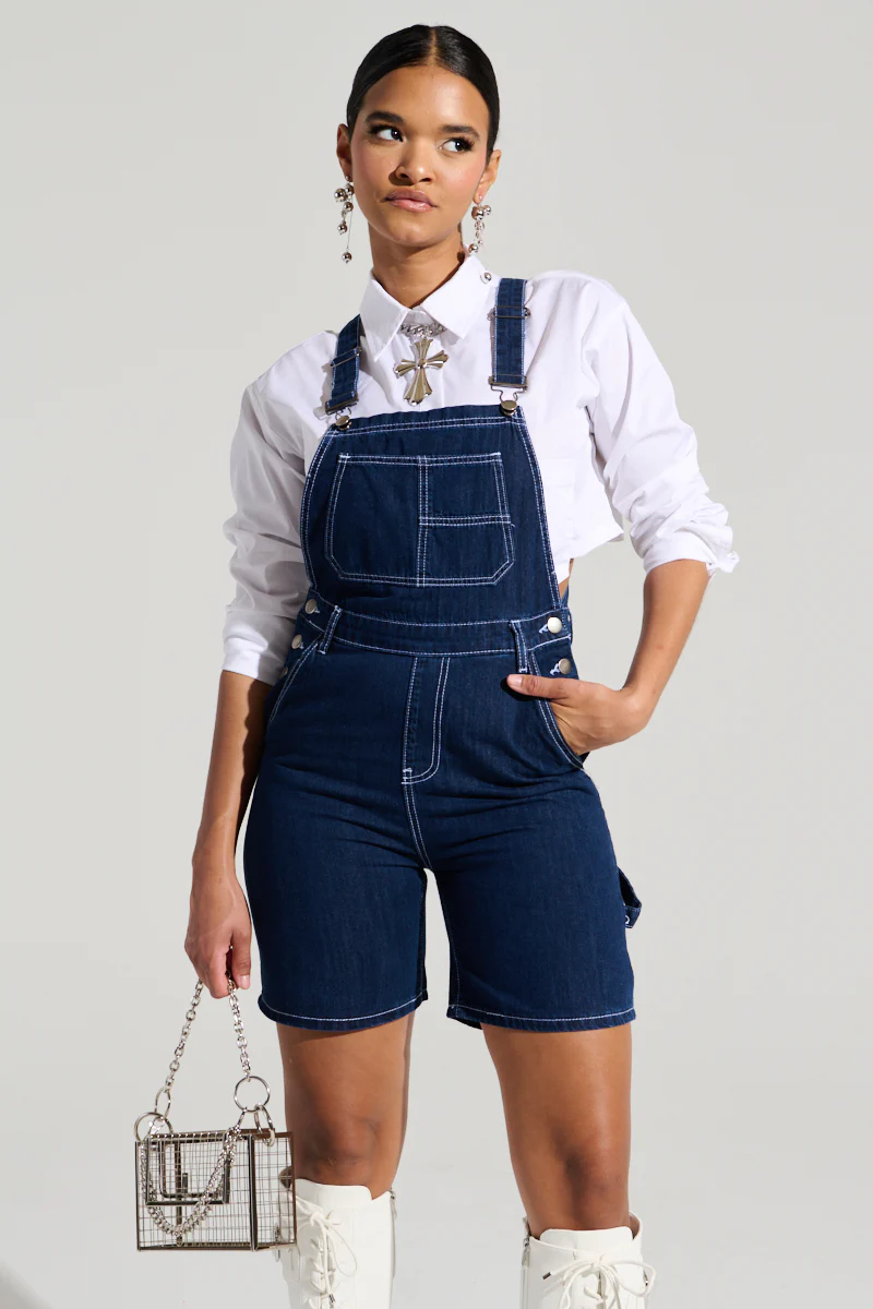 THROWING IT DOWN DENIM SHORT OVERALL - Image 5