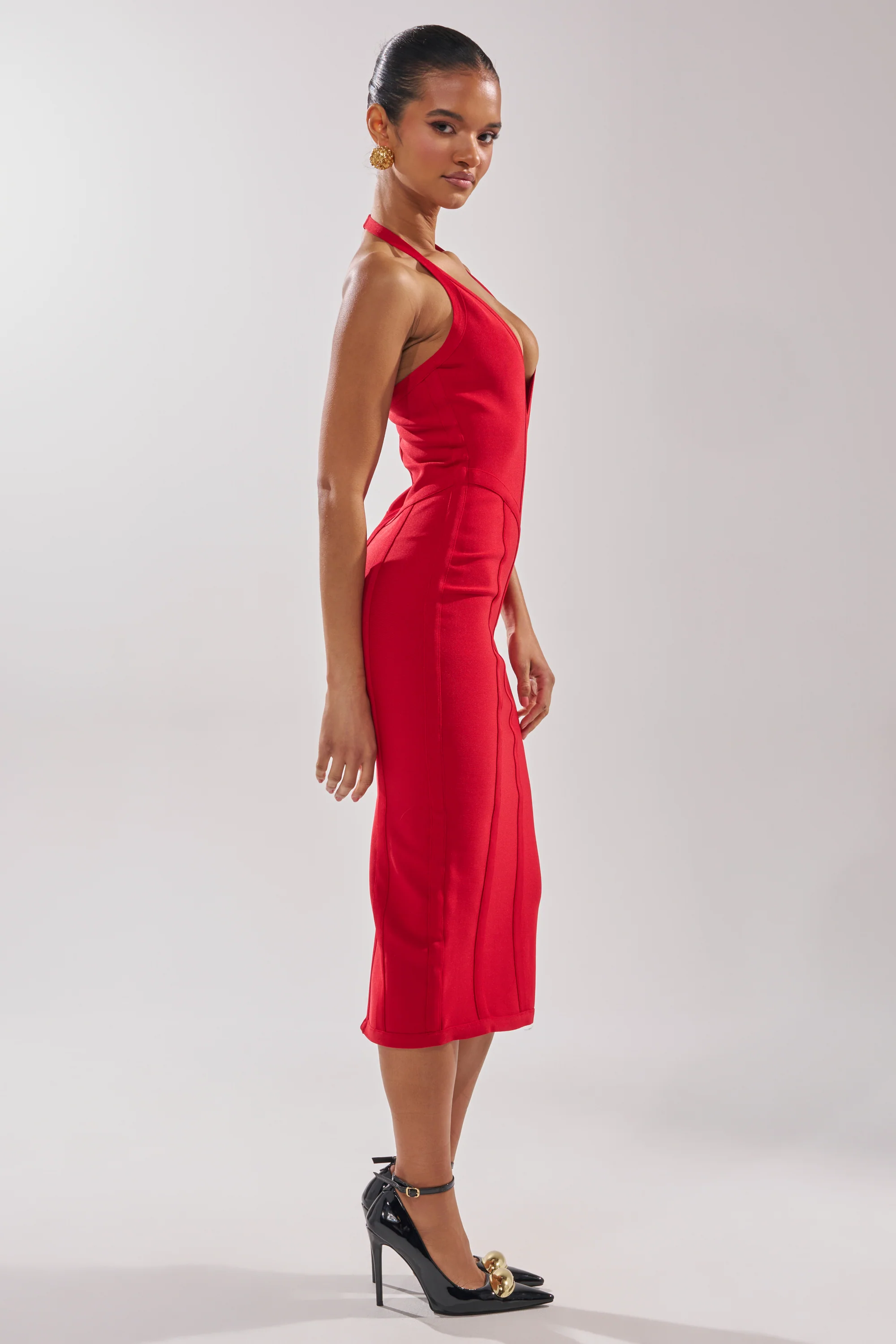 TIA BANDAGE MIDI DRESS IN RED - Image 3