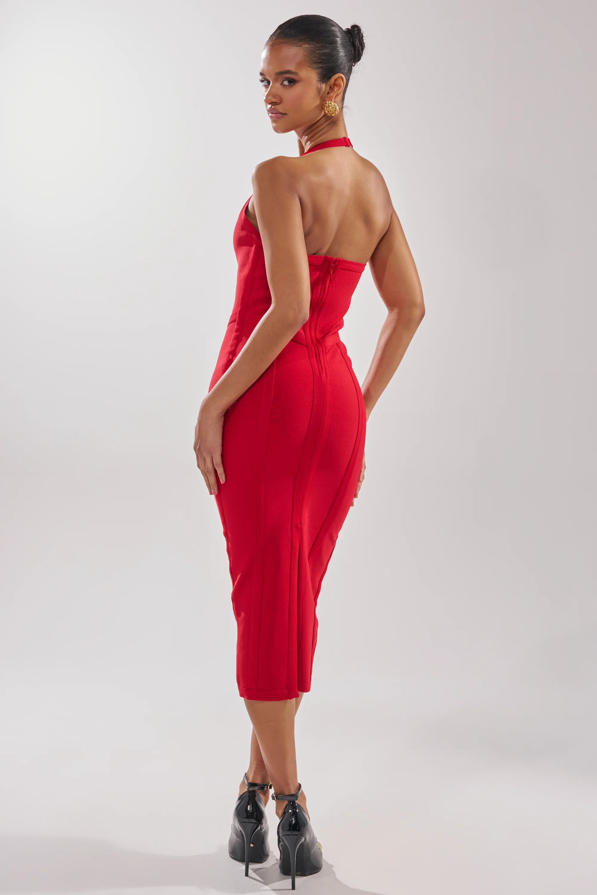 TIA BANDAGE MIDI DRESS IN RED - Image 4