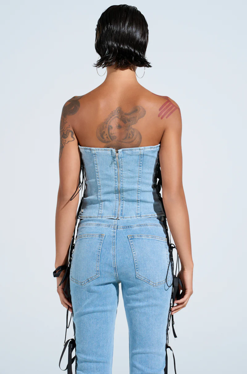 TICKED AND TIED LACE DETAIL DENIM CORSET - Image 5