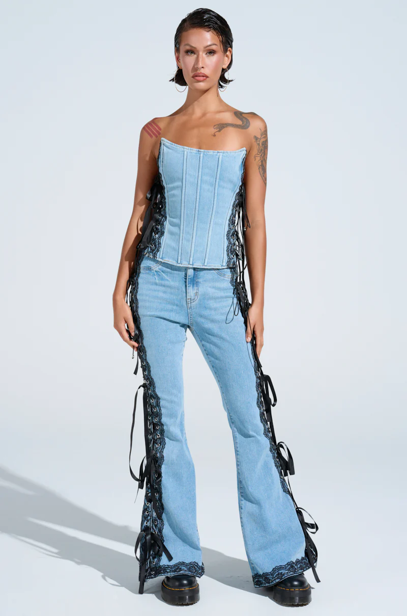 TICKED AND TIED LACE DETAIL DENIM CORSET - Image 7