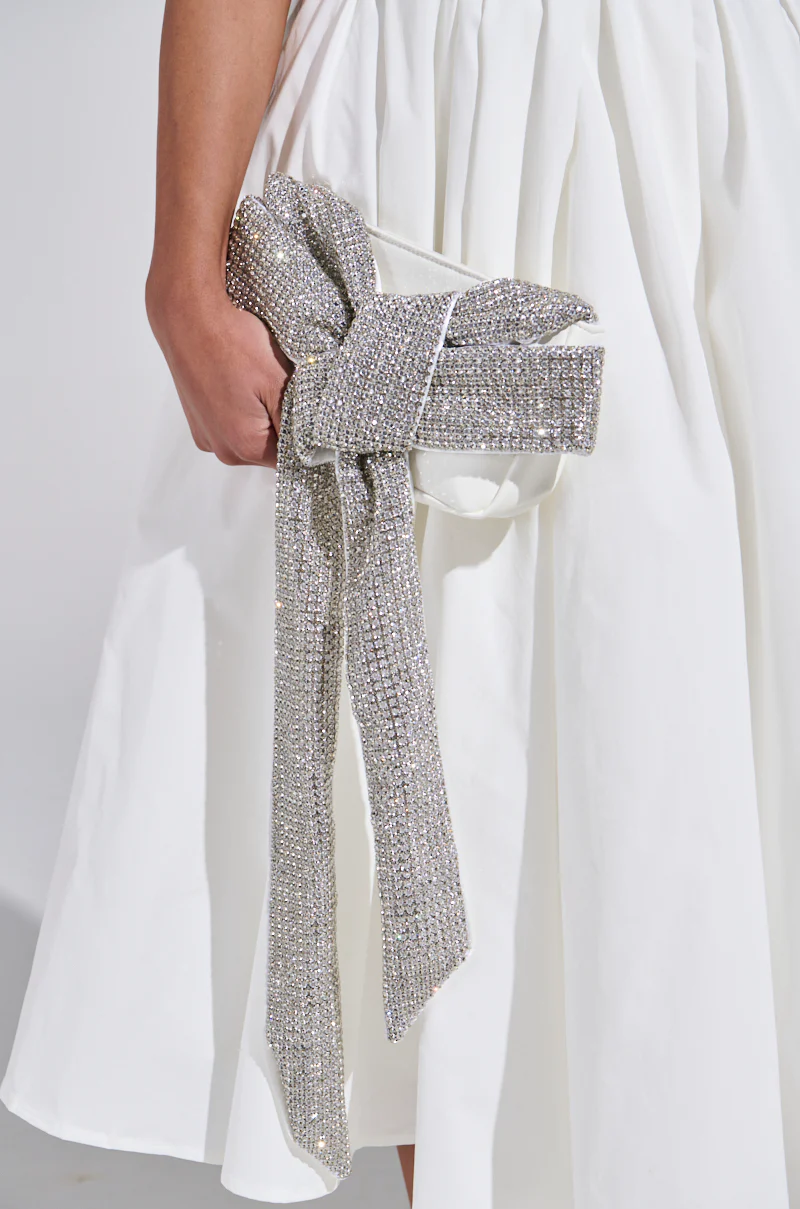 TIE IT UP RHINESTONE CLUTCH