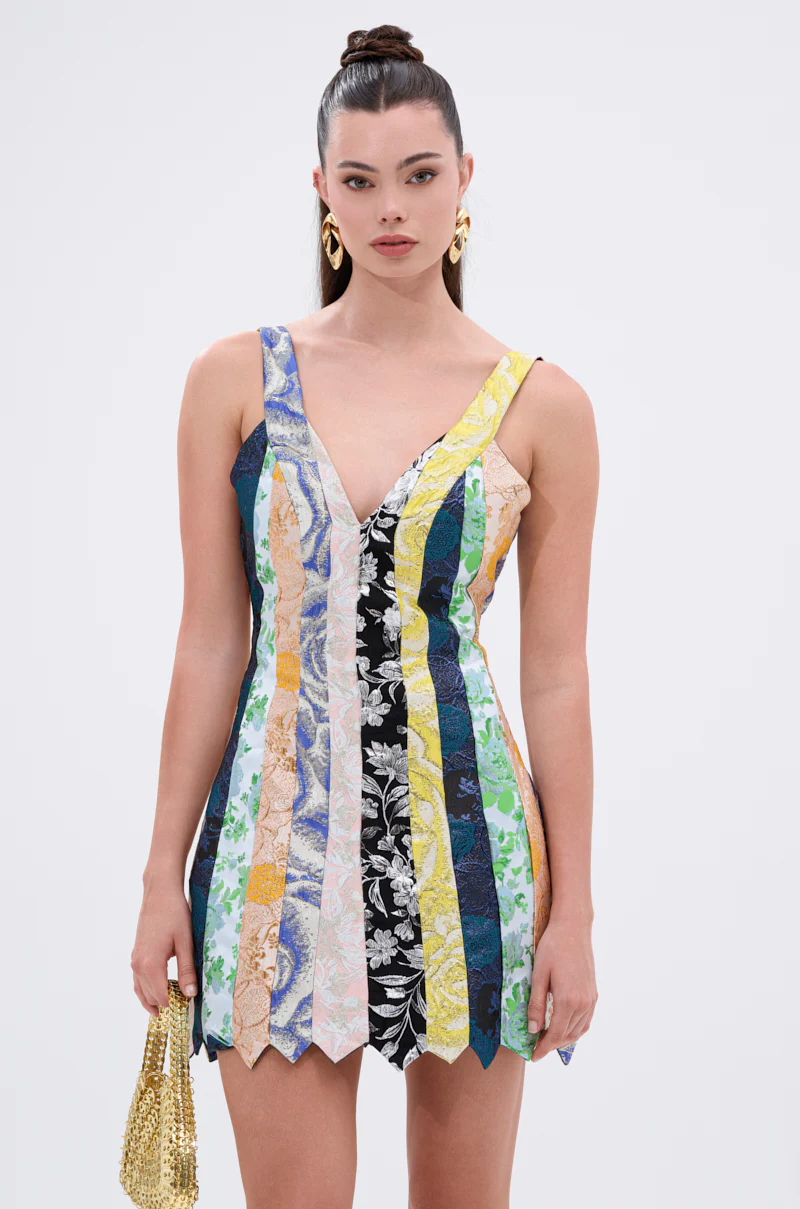 TIE ME DOWN AGAIN MINI DRESS IN BROCADE - Image 2