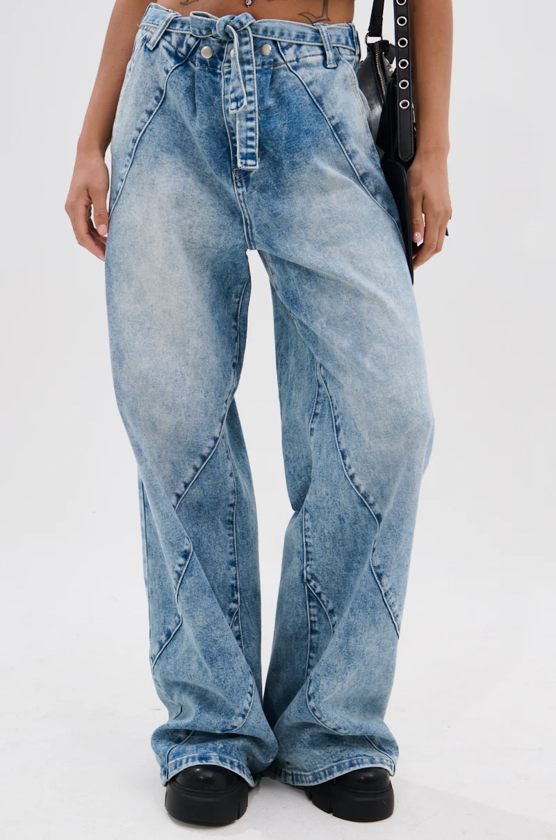 TIED TO YOU RELAXED DENIM PANT WITH TIE BELT - Image 2