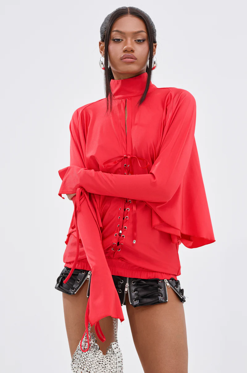 TIERRA TIE FRONT MOCK NECK BLOUSE - Image 2