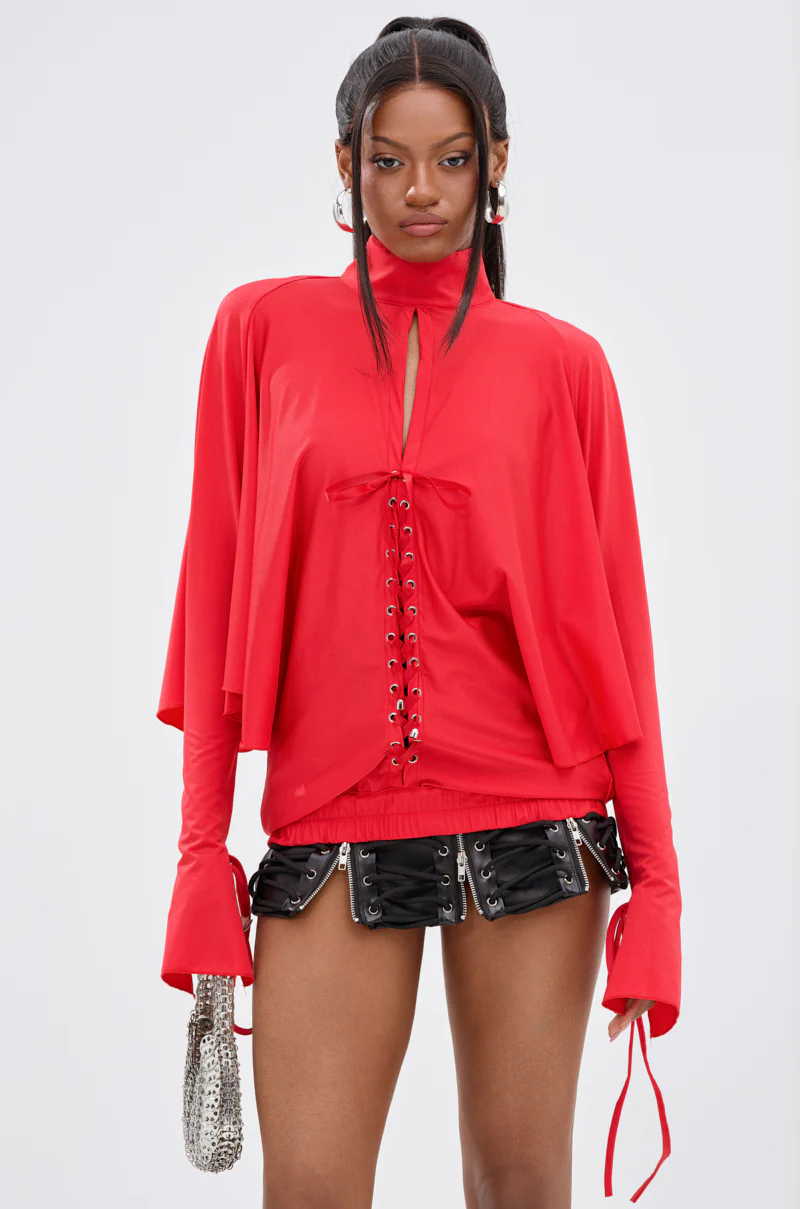 TIERRA TIE FRONT MOCK NECK BLOUSE - Image 4