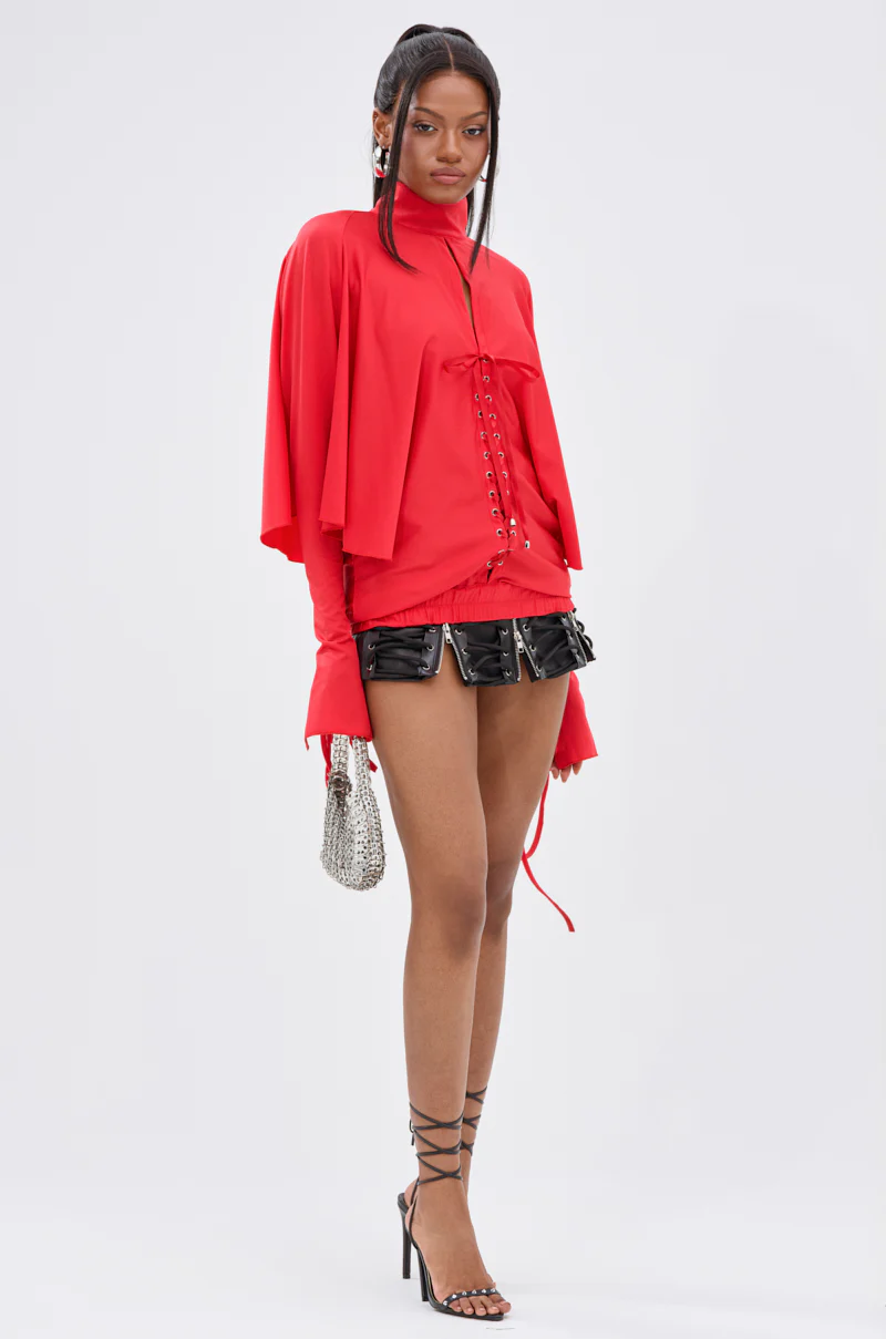 TIERRA TIE FRONT MOCK NECK BLOUSE - Image 9
