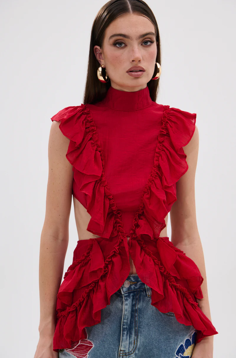 TIFFANY RUFFLE BLOUSE IN RED - Image 2