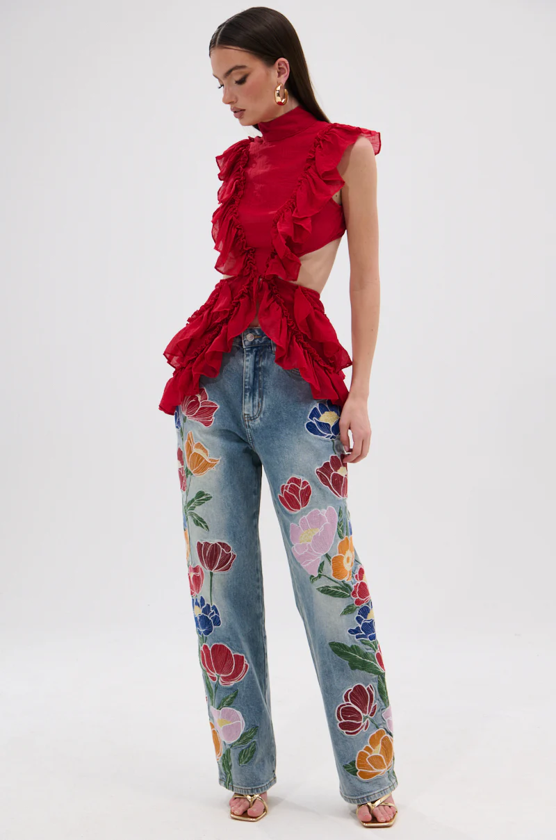 TIFFANY RUFFLE BLOUSE IN RED - Image 6