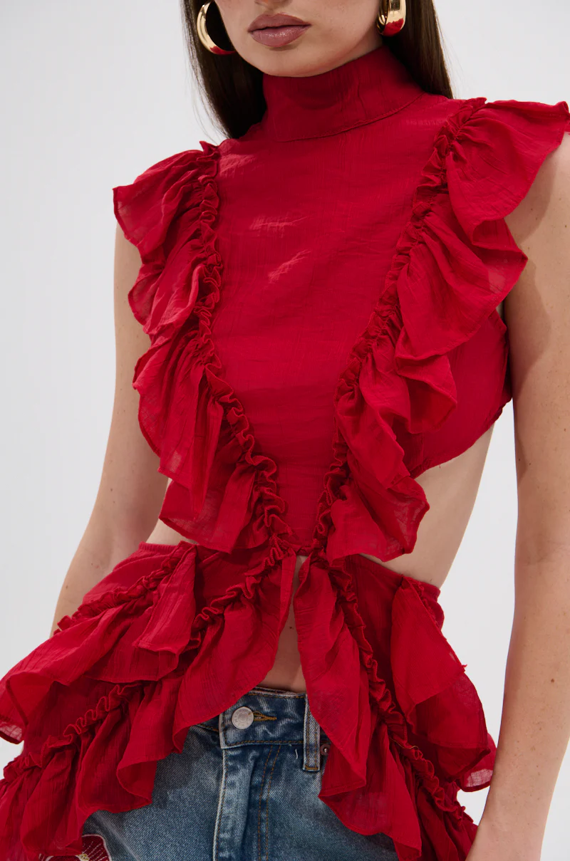 TIFFANY RUFFLE BLOUSE IN RED - Image 8