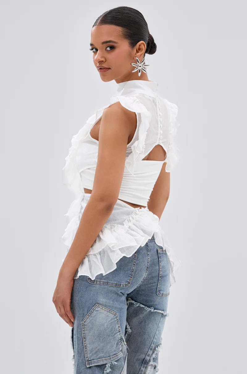 TIFFANY RUFFLE BLOUSE IN WHITE - Image 4