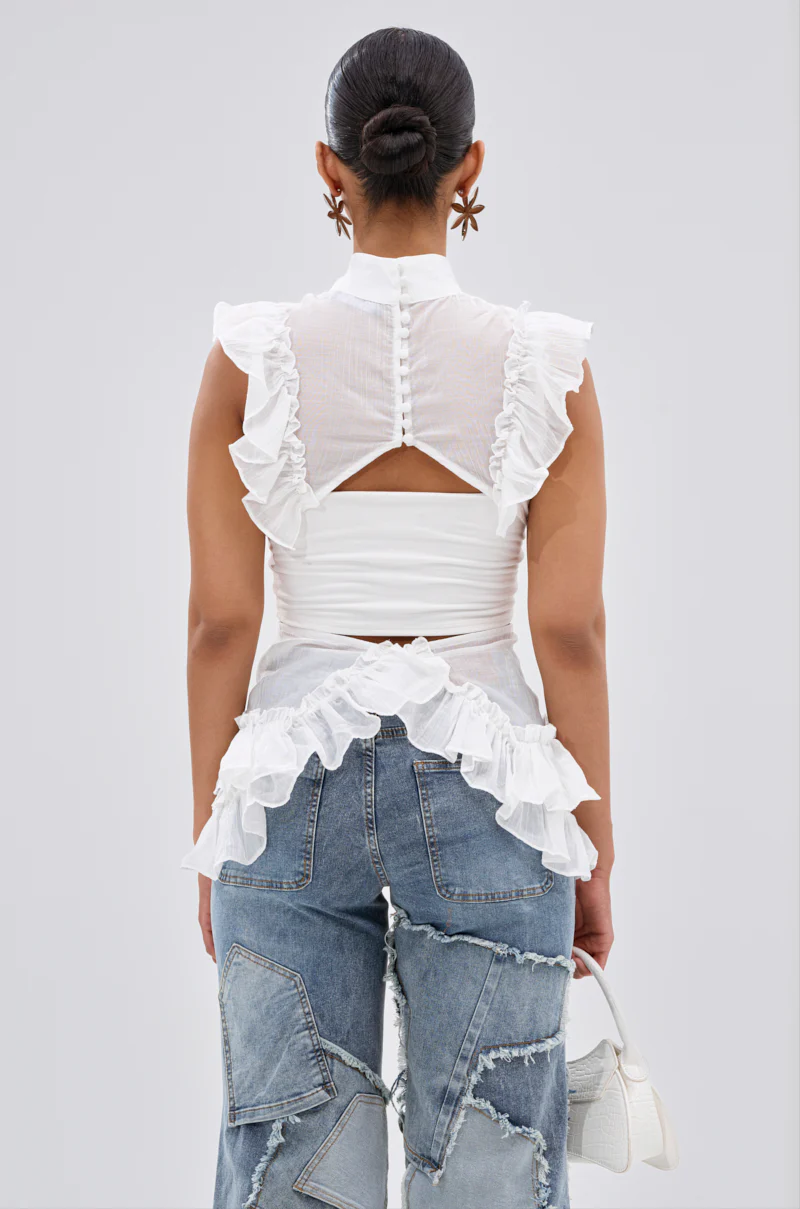 TIFFANY RUFFLE BLOUSE IN WHITE - Image 5