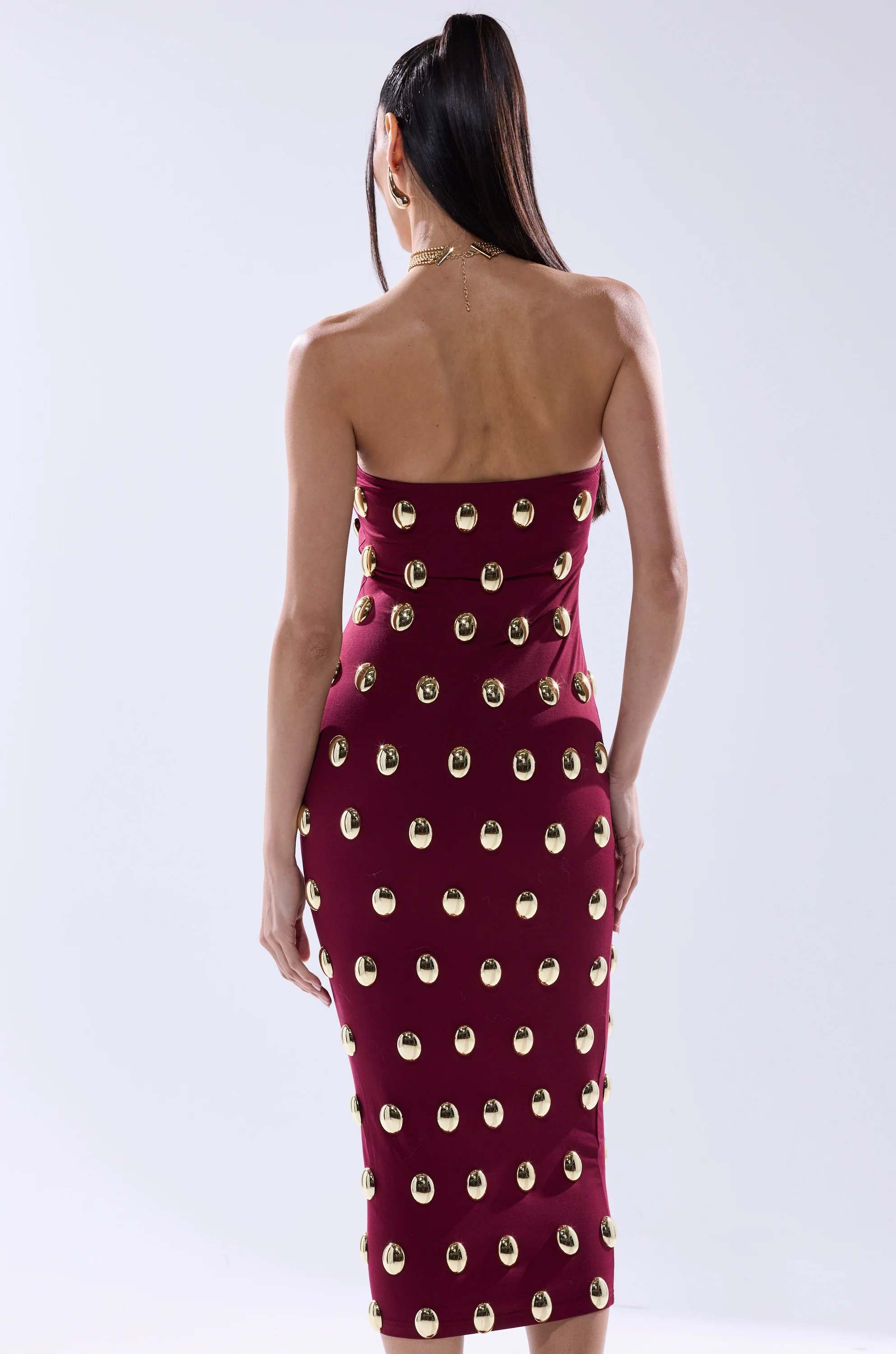 TIME AFTER TIME MIDI DRESS WITH METAL DETAILING IN BURGUNDY - Image 7