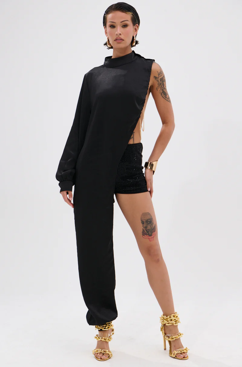 TIME FLIES SATIN ONE SLEEVE BLOUSE - Image 2