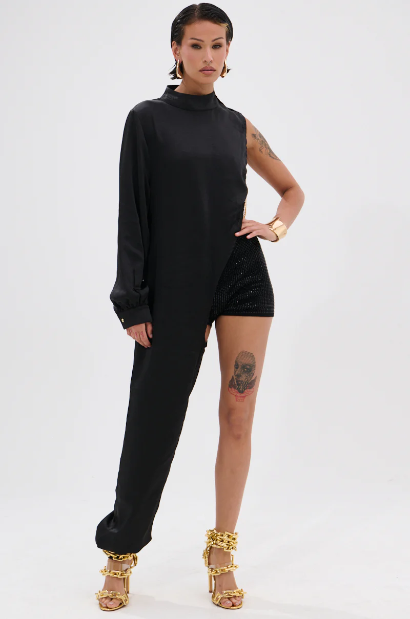 TIME FLIES SATIN ONE SLEEVE BLOUSE - Image 4