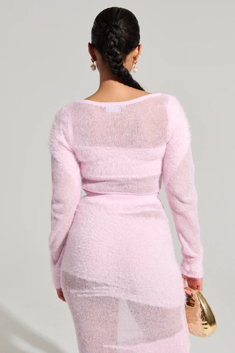 TIME FLIES CROP SWEATER IN LIGHT PINK - Image 4