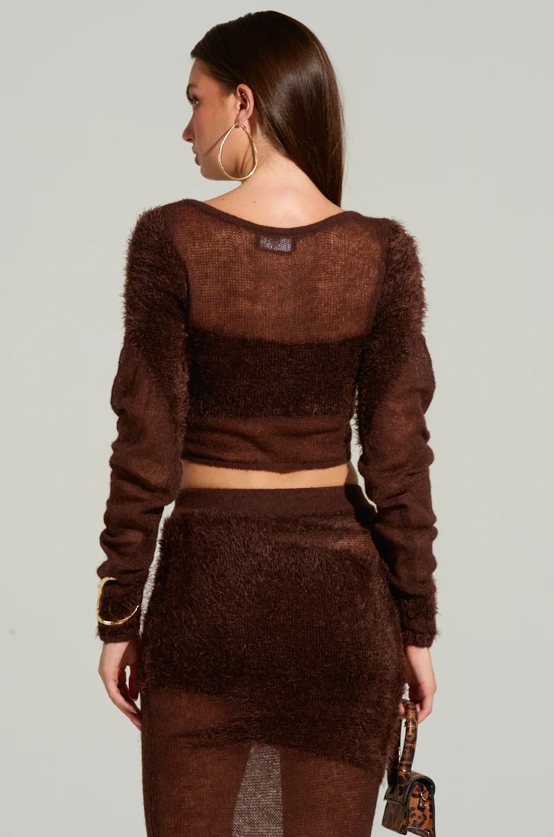 TIME FLIES CROP SWEATER IN BROWN - Image 4