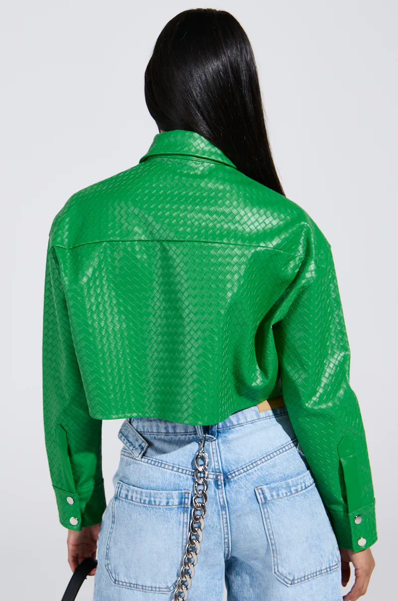 TOO EXPENSIVE FOR YOU WOVEN PU CROPPED BUTTON UP SHIRT - Image 4