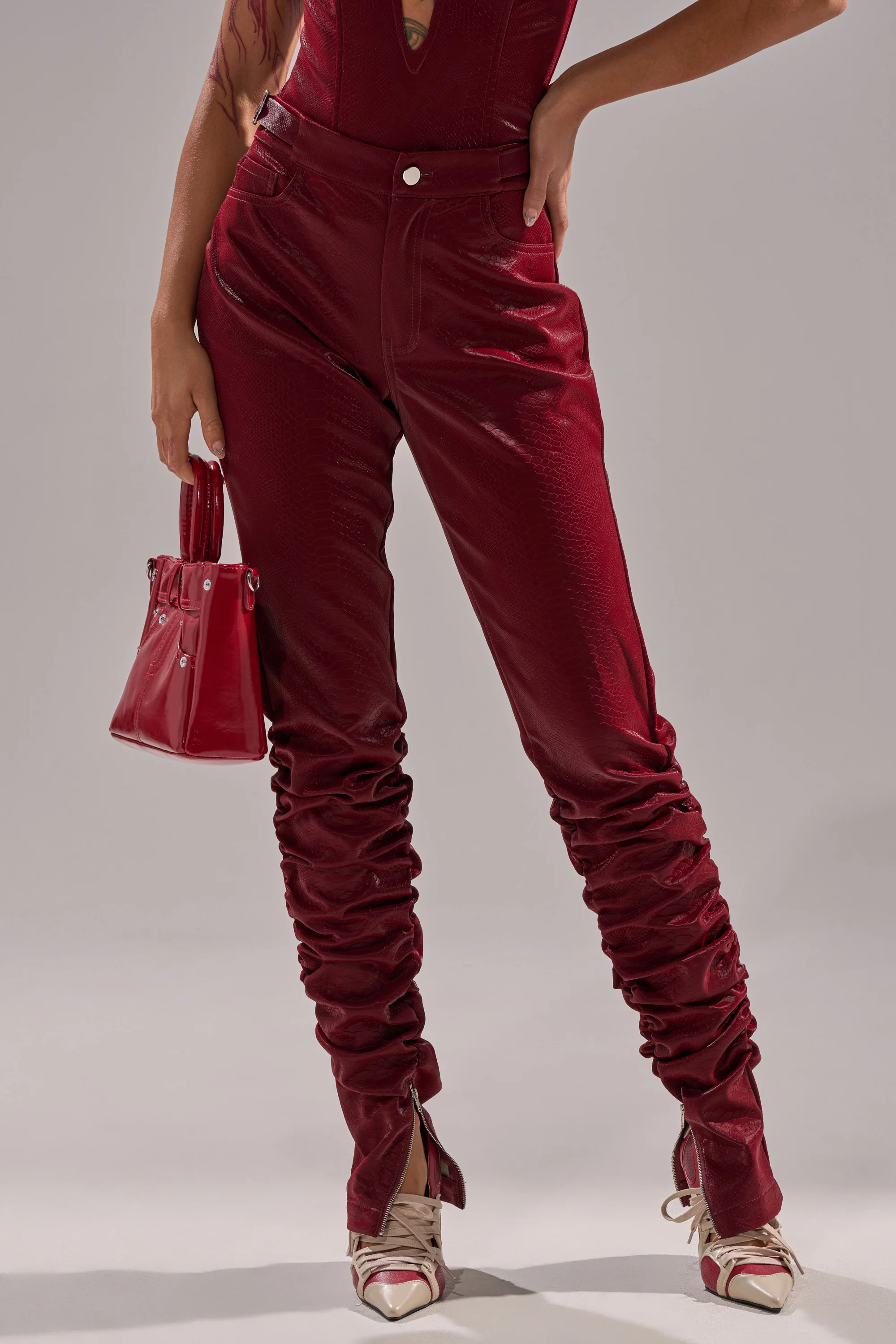TOO HOT FOR YOU FAUX LEATHER RUCHED TROUSER - Image 3