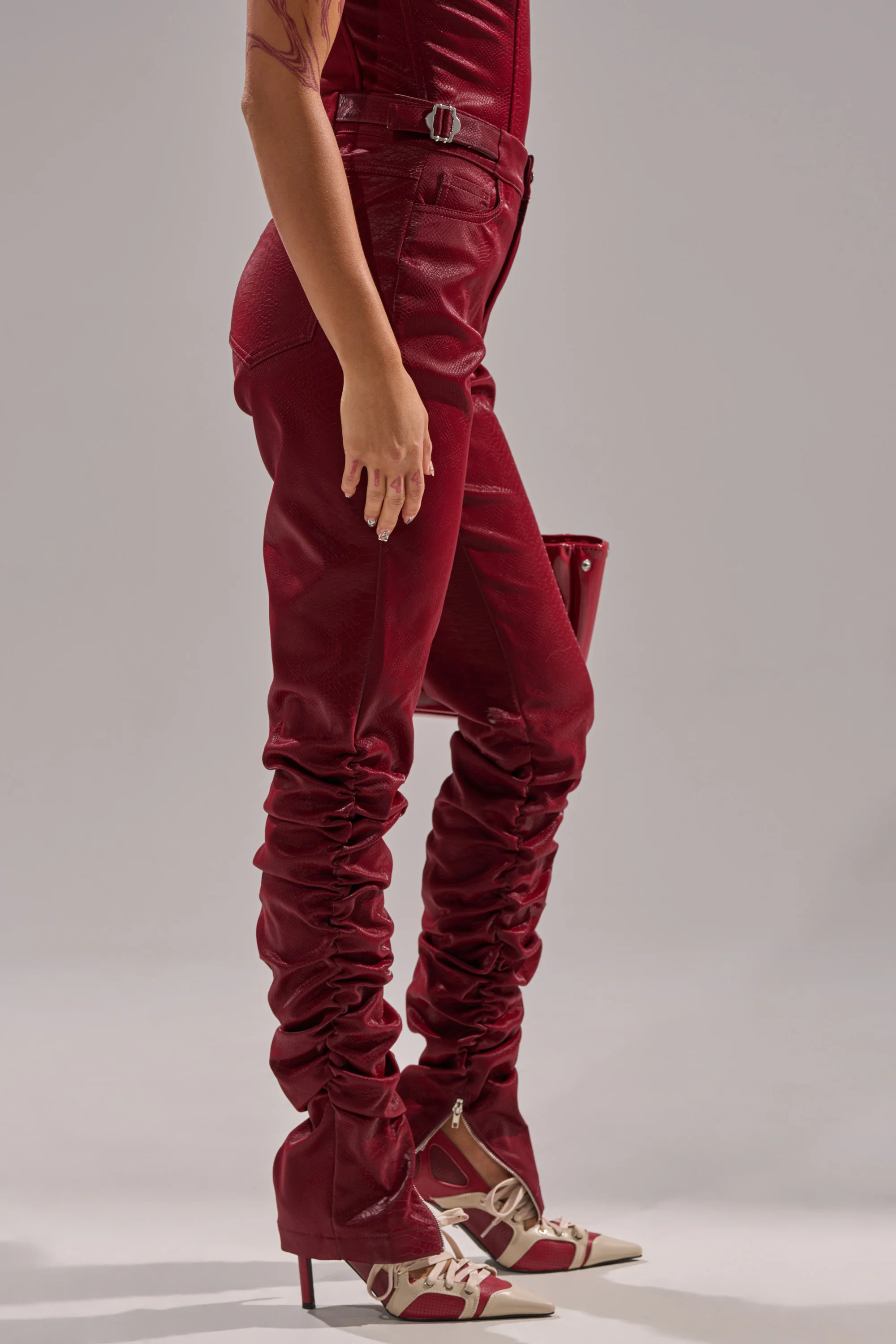 TOO HOT FOR YOU FAUX LEATHER RUCHED TROUSER - Image 4