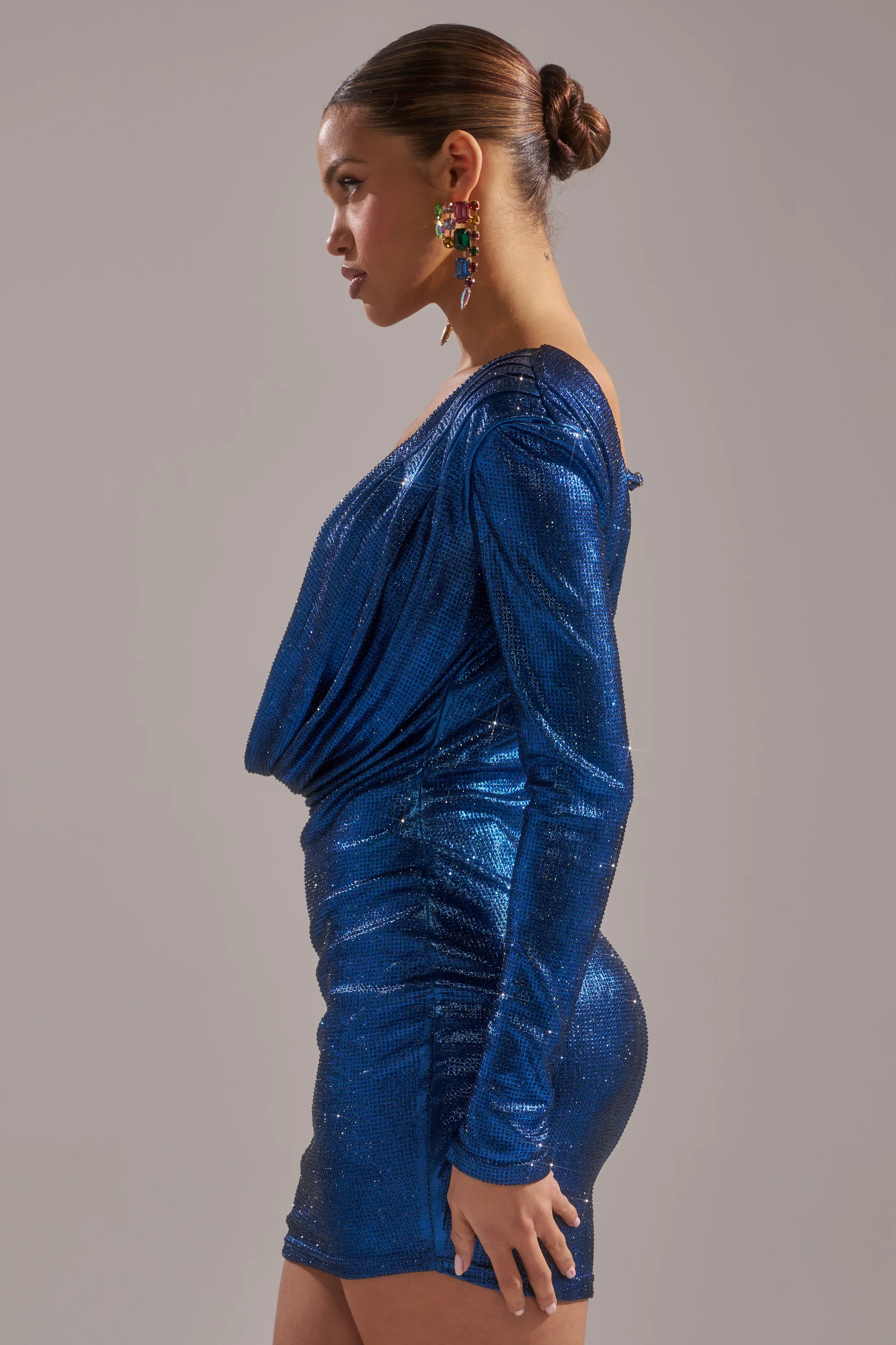 TOO HOT TO HANDLE RHINESTONE MINI DRESS IN BLUE - Image 3
