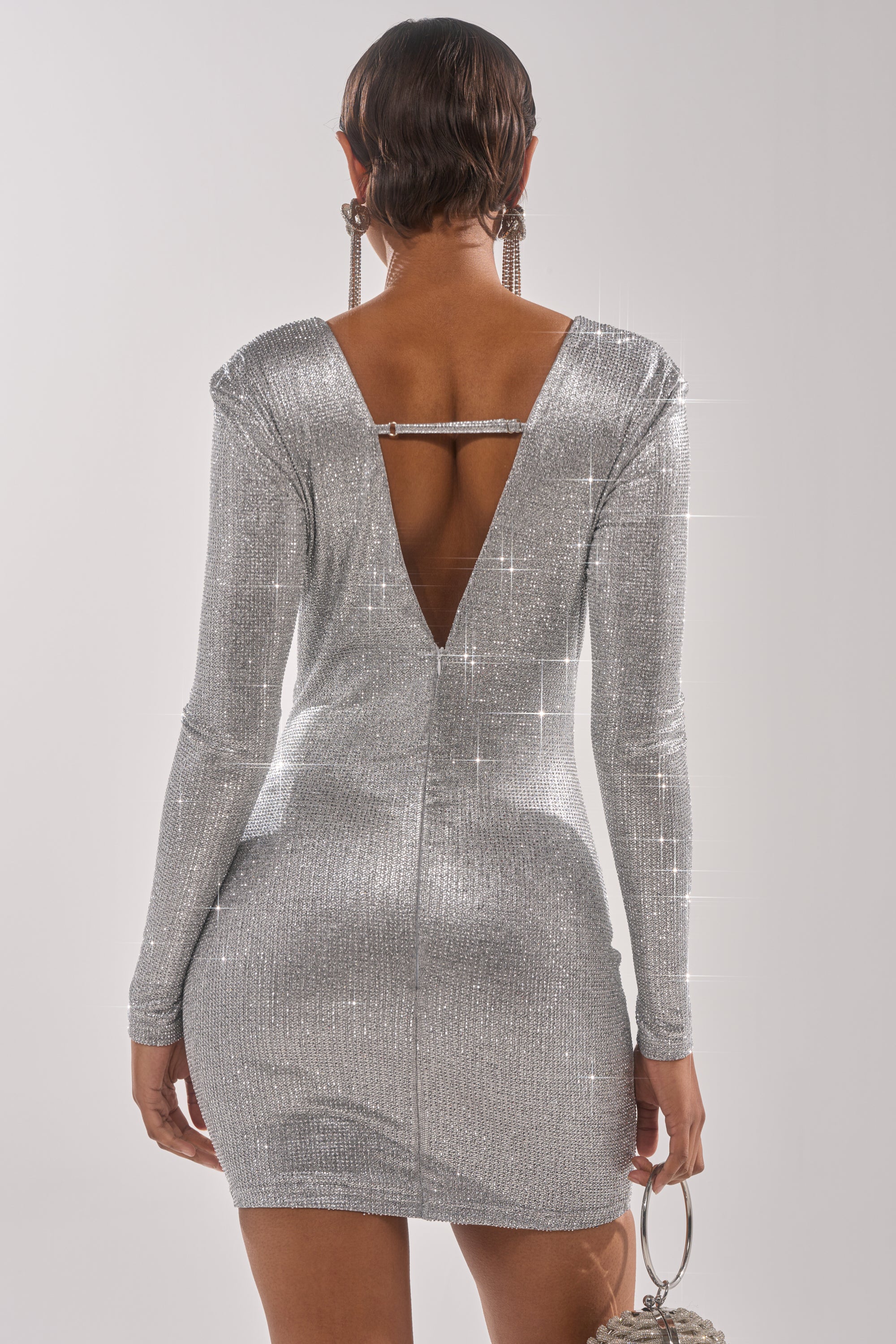 TOO HOT TO HANDLE RHINESTONE MINI DRESS IN SILVER - Image 5