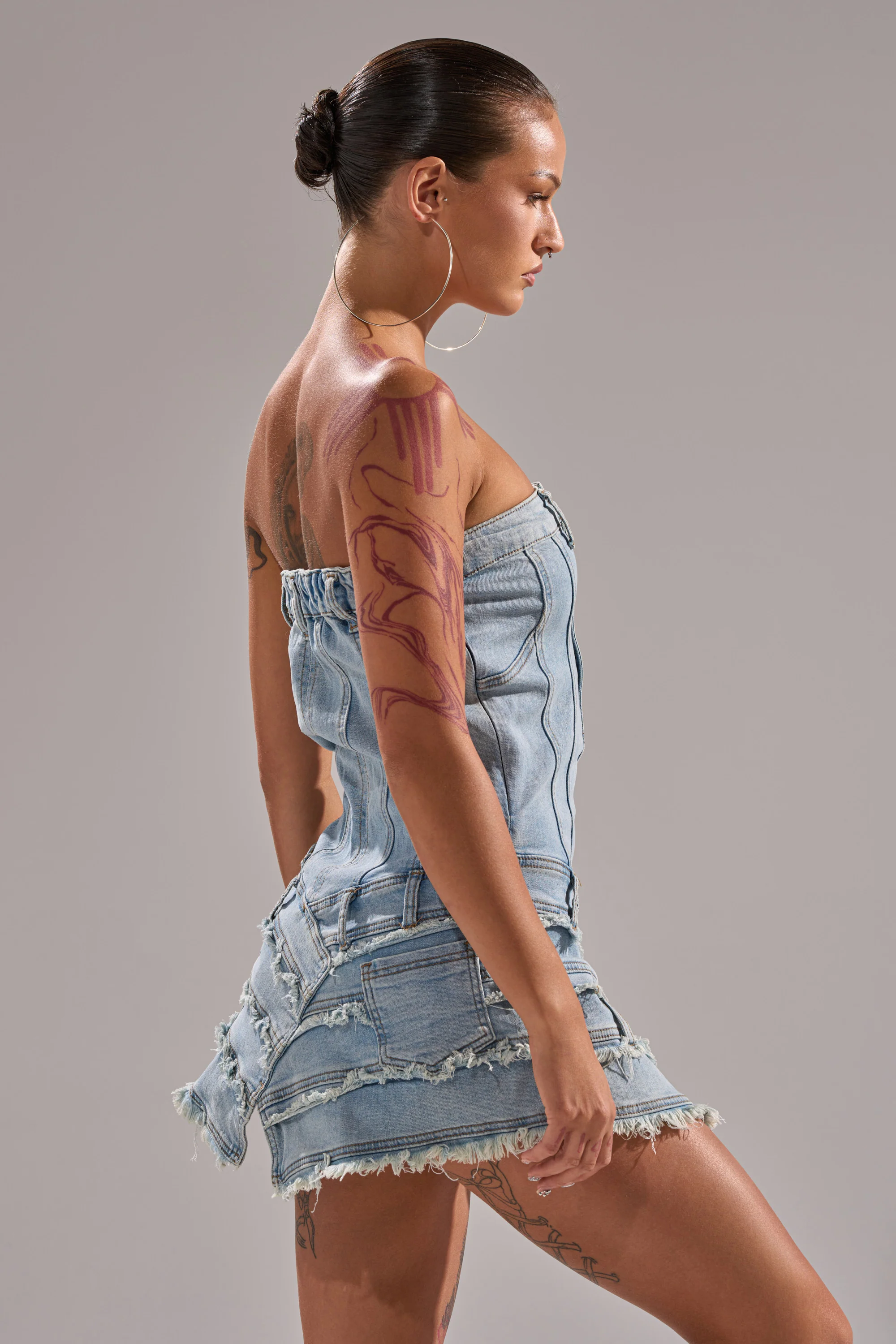 TOO MUCH TO LOVE DENIM ROMPER - Image 4
