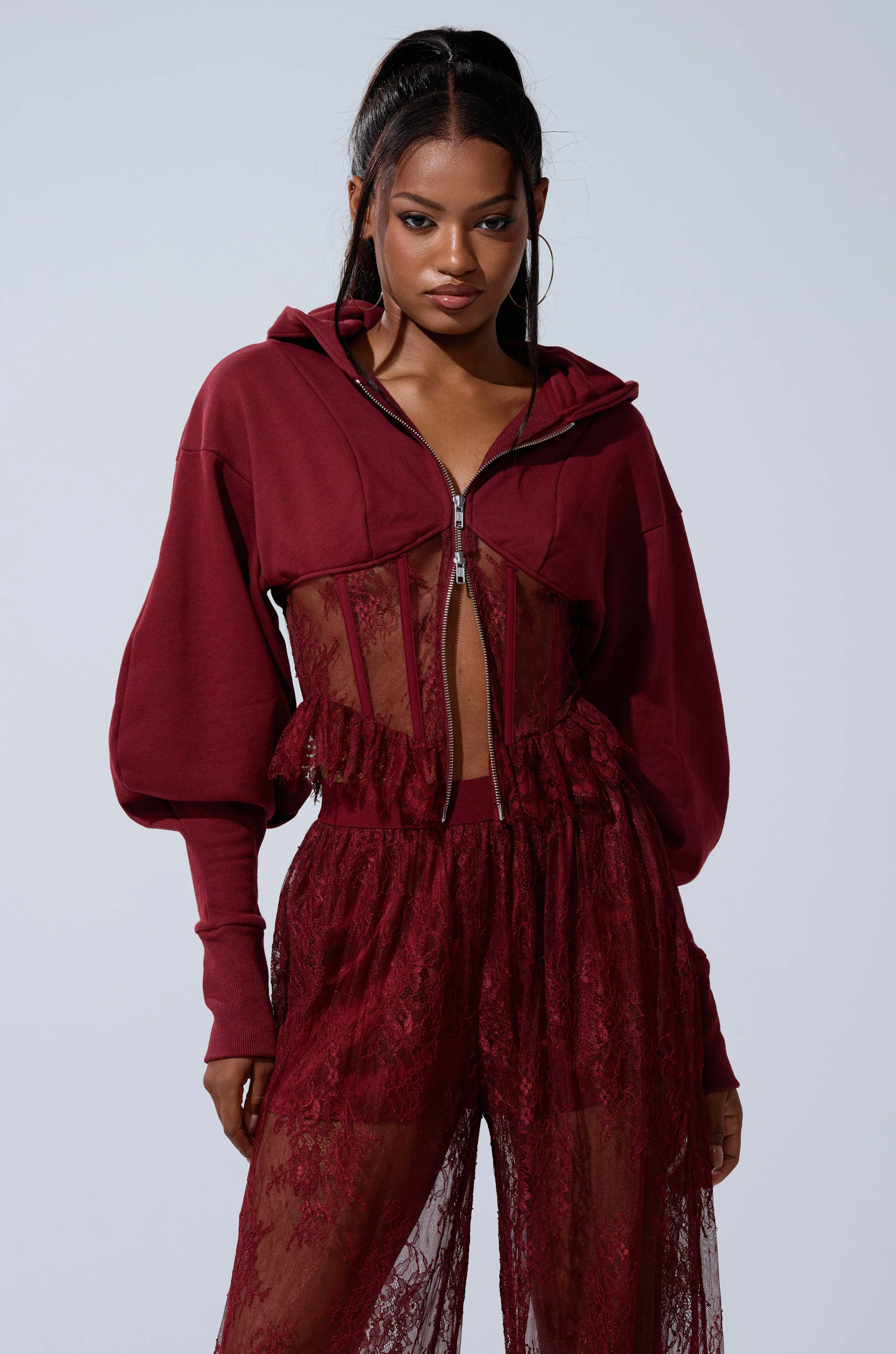 TOO TRENDY ZIP UP SWEATSHIRT WITH LACE - Image 2