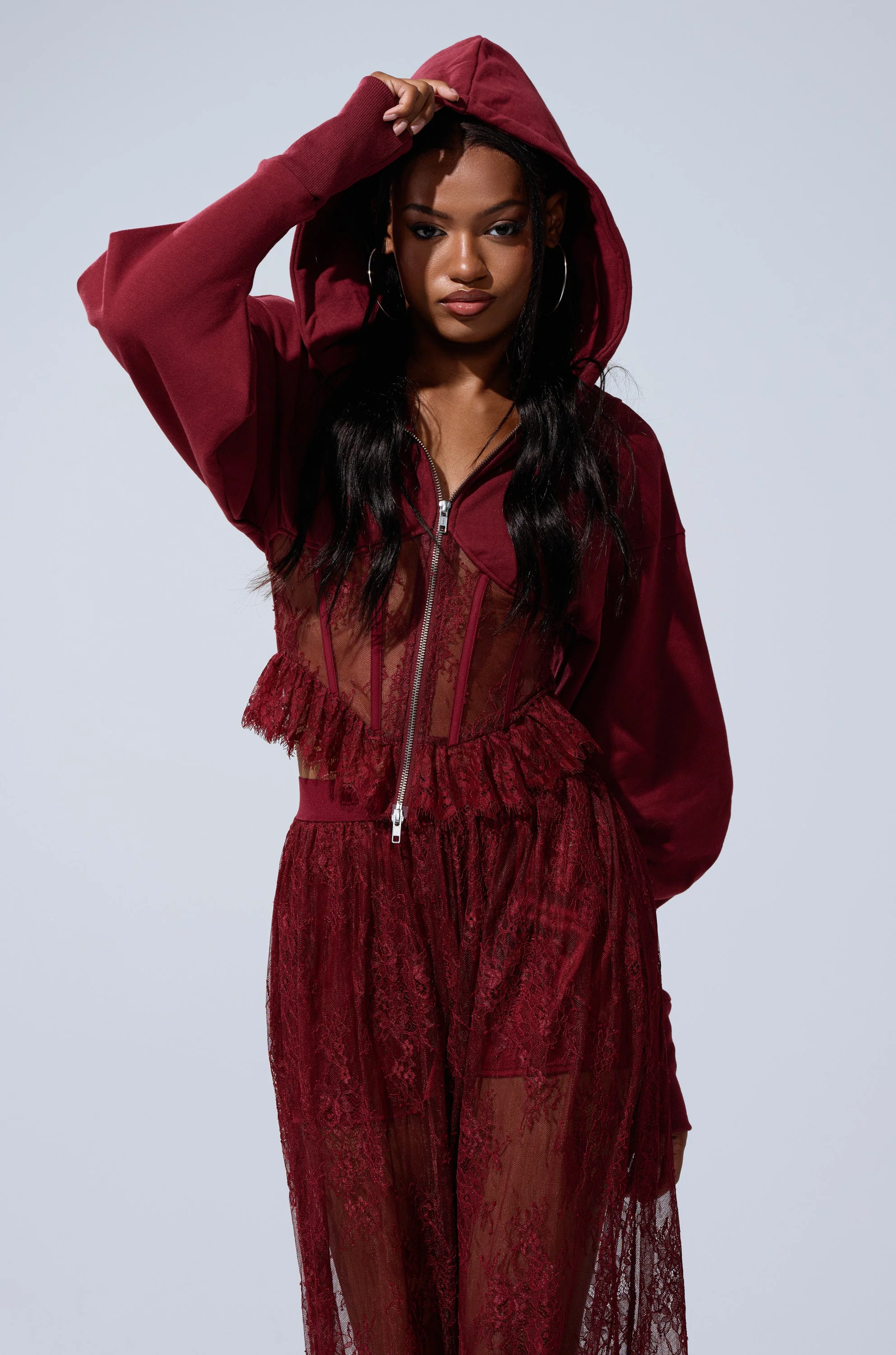 TOO TRENDY ZIP UP SWEATSHIRT WITH LACE - Image 3