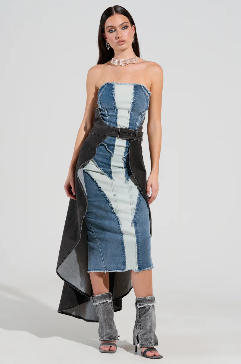 TOO TUFF GREY DENIM BELT SKIRT - Image 2