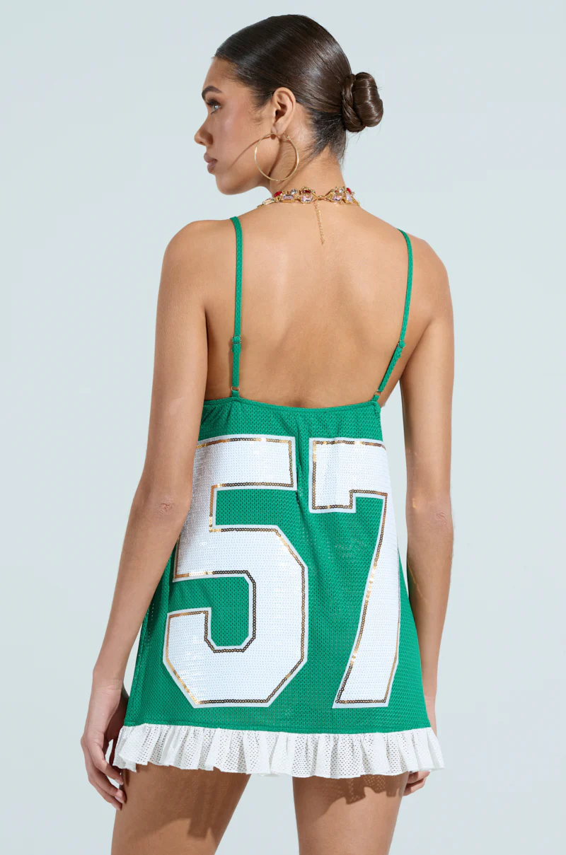 TOUCHDOWN SEQUIN JERSEY DRESS IN GREEN - Image 6