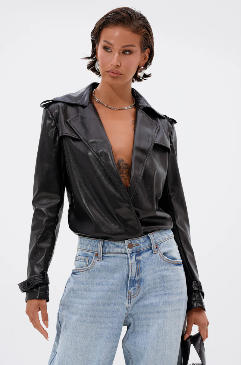 TRACIE FAUX LEATHER BLAZER BODYSUIT - Image 2
