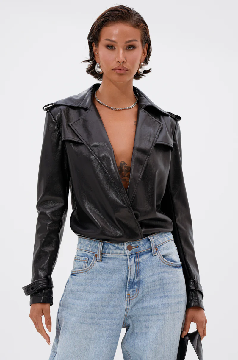 TRACIE FAUX LEATHER BLAZER BODYSUIT - Image 3