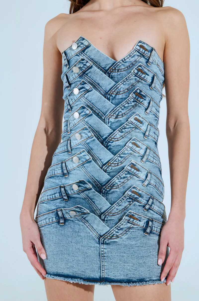 TREND SETTER LAYERED DENIM MINI DRESS IN LIGHT BLUE - Image 8