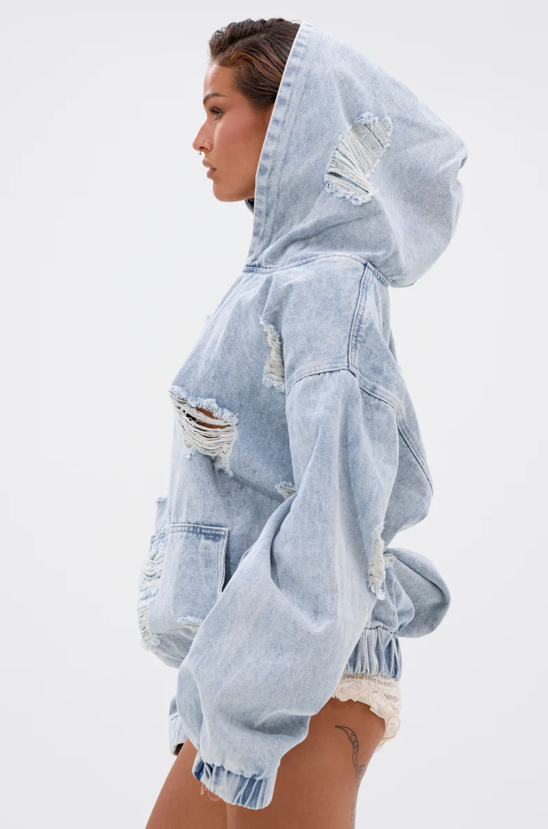 TRINITY DISTRESSED DENIM HOODIE - Image 4
