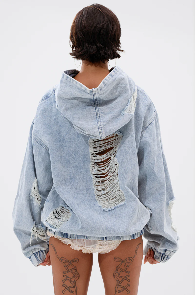 TRINITY DISTRESSED DENIM HOODIE - Image 5