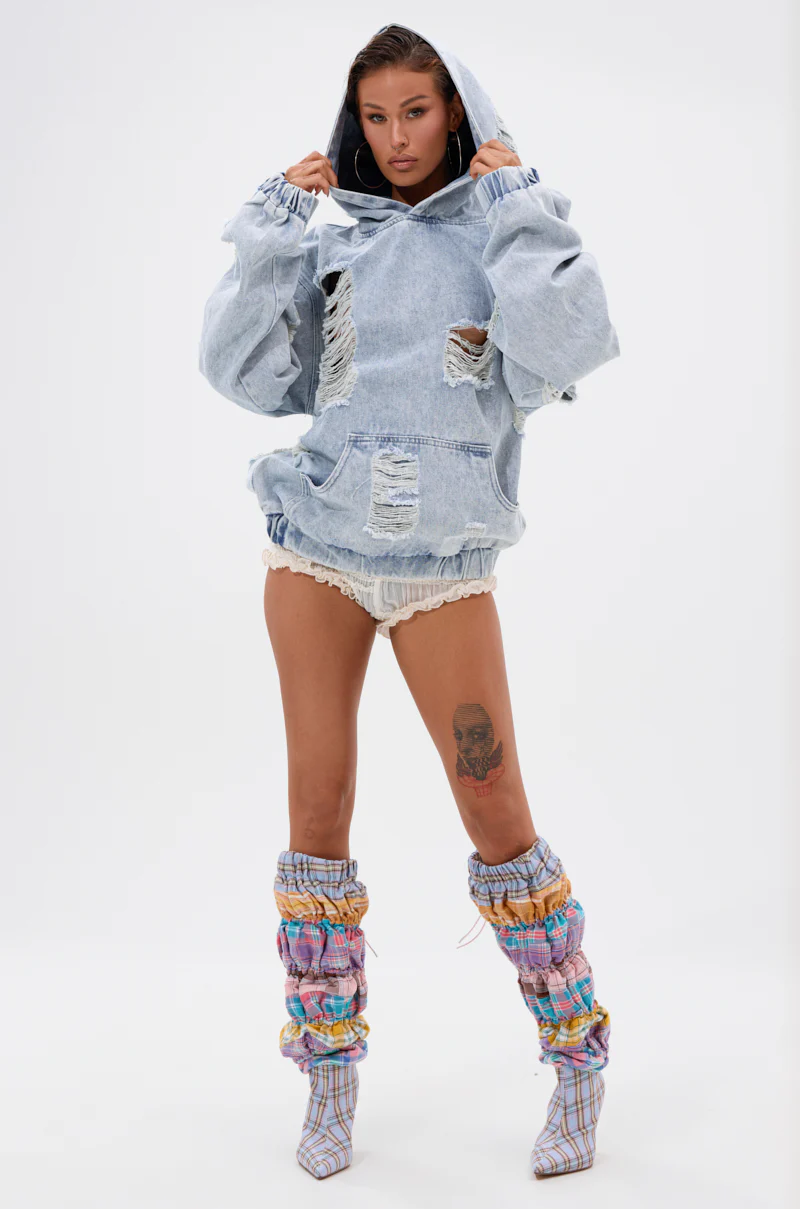 TRINITY DISTRESSED DENIM HOODIE - Image 7